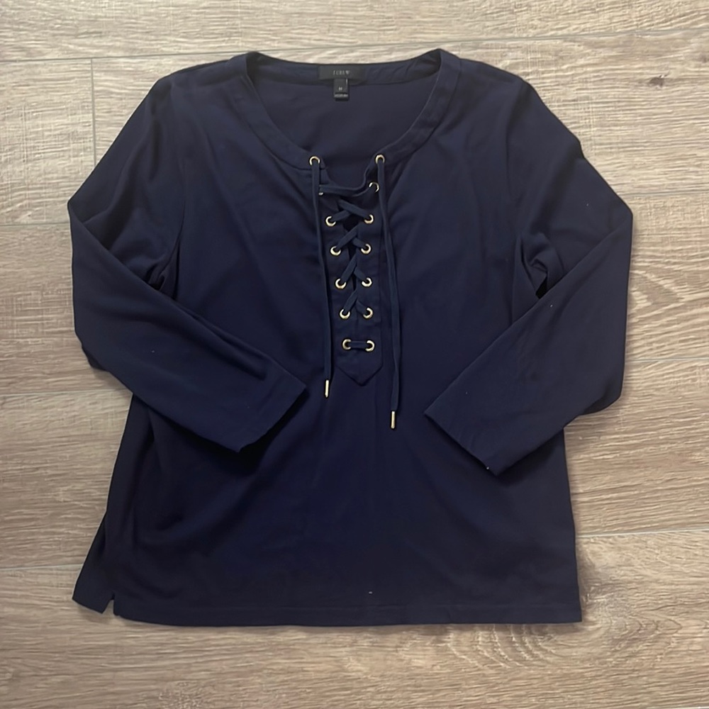 J.Crew Lace-up Front Navy Long-sleeve Cotton Shirt